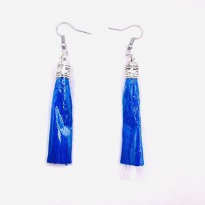 Silver Boho blue tassel earrings